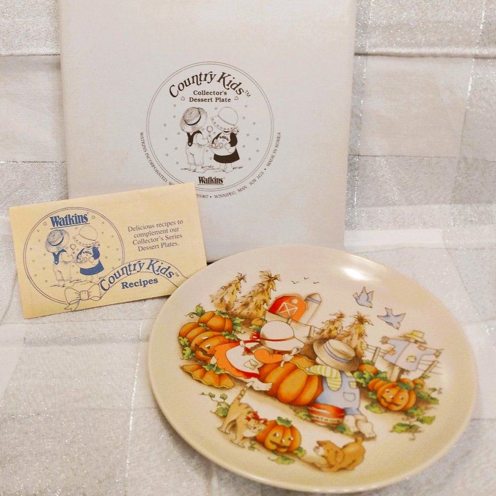 Vintage 1991 Watkins Country Kids Collectors Plate-Org. Recipe Booklet/Box Inc.